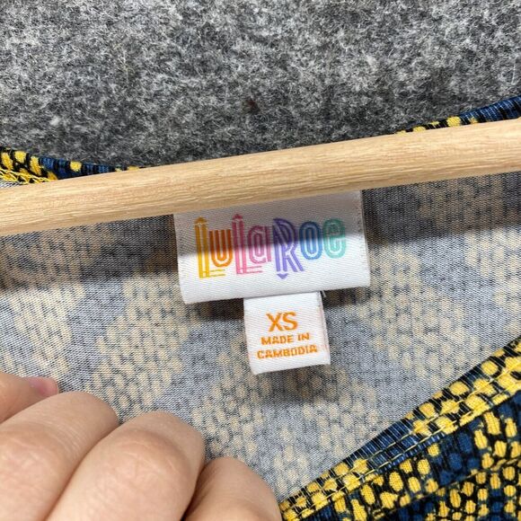 LulaRoe Top Women XS Yellow Striped Short Sleeve Round Neck Pullover Rayon - Picture 3 of 7